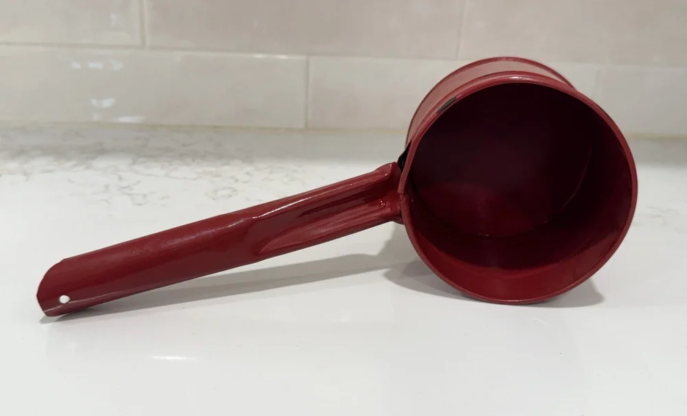 Vintage Primitive Red Enamelware Dipper Cups Lot of 3 - Farmhouse Nesting Set